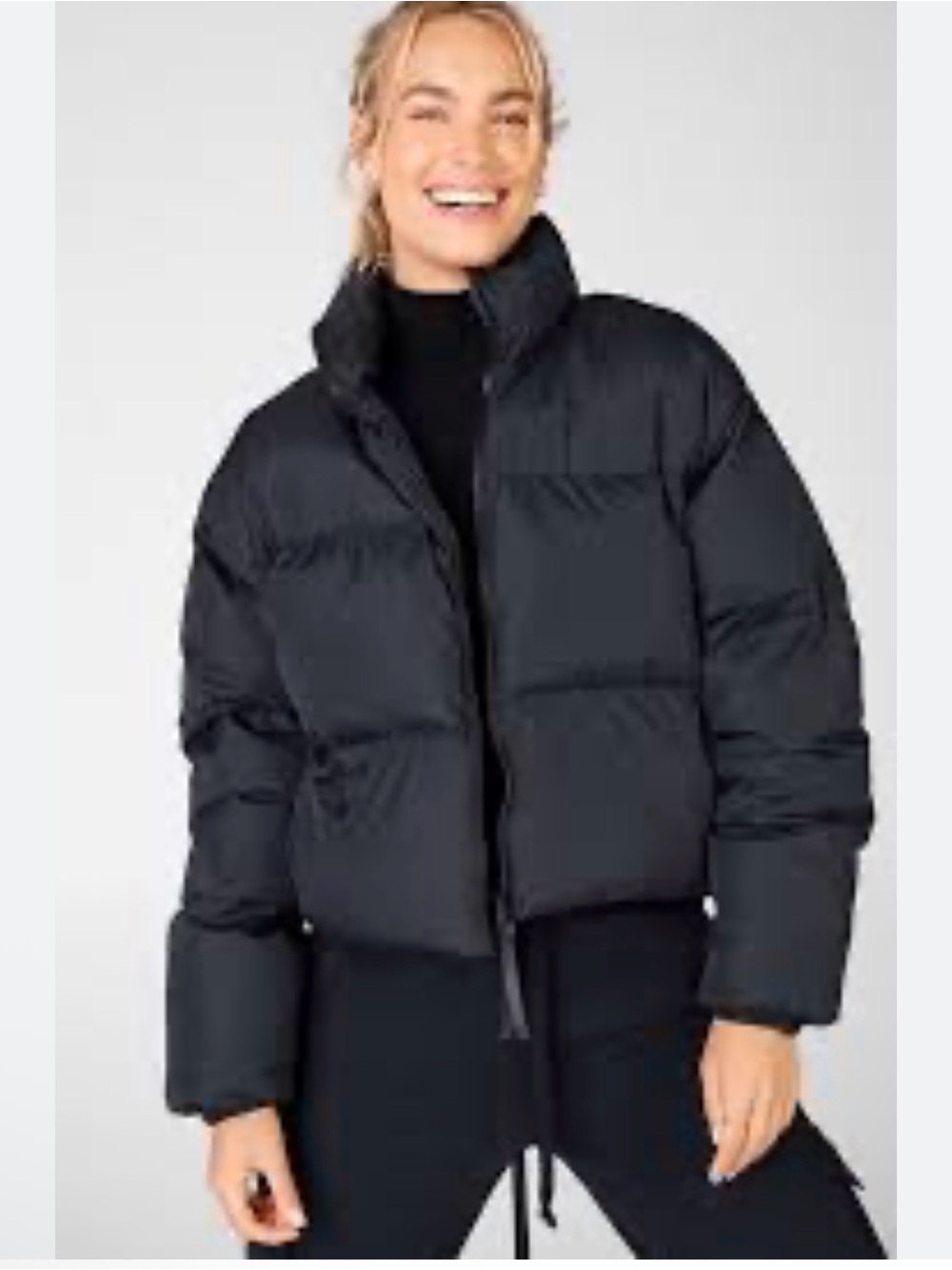 Fabletics Black Cropped Puffer Jacket*